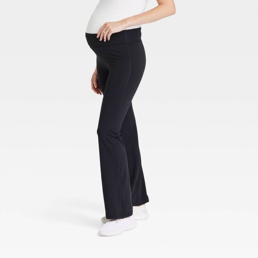 Fold Down Active Flare Leg Maternity Leggings - Is Black - Picture 4 of 4